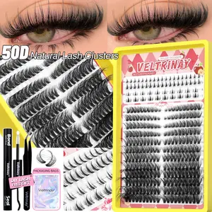 VELTRIAY 10-20mm Ultra Long Individual Eyelashes Cat Eye Lash Clusters D Curl Cluster Eyelashes Plush Faux Mink False Lashes With Lash Bond And Seal, Lash Tweezers,Complete Eyelashes Kit,Suitable For Vacation,For Self Use At Home Or On-The-Go For Daliy