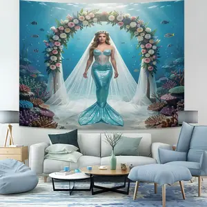 Dreamy Mermaid Tapestry, Underwater Fairy Tale Style Wall Decor, Aesthetic Background Cloth for Girls' Bedrooms and Themed Homestays, The Top Choice for Children'S Holiday Gifts