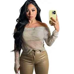 Kathy Collection - Rhinestone Net Off the Shoulder Top