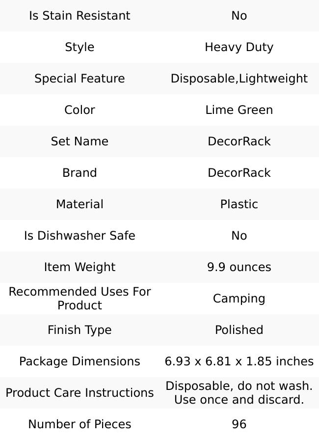 Decorrack Plastic Cutlery Set, Lime Green Colored Plastic Silverware Sets for Pa