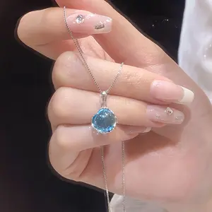 Aquamarine Crystal Necklace for Women Gentle Collarbone Chain Gift