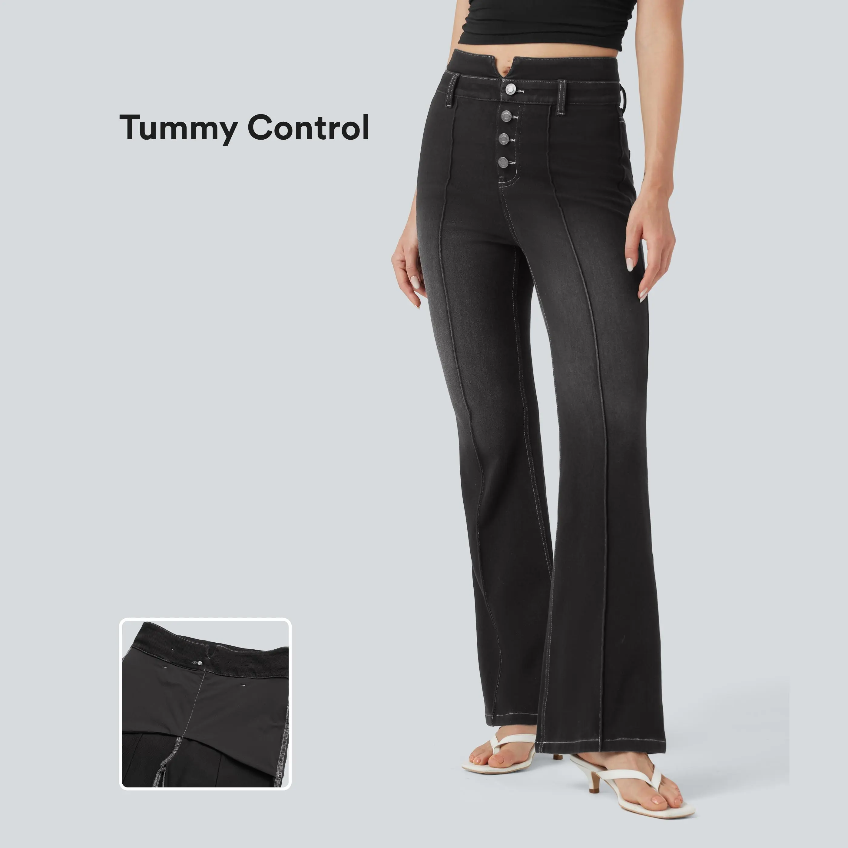 Halara Flex Mid Rise Tummy Control Casual Flare Jeans with Pockets