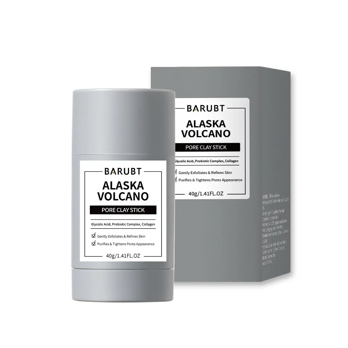 Alaska Volcano Pore Clay Stick for Deep Pore Cleansing Blackhead Removal and Oil Control with Alaskan Clay and Glycolic Acid 40g Gentle Exfoliating Peel - off Mask