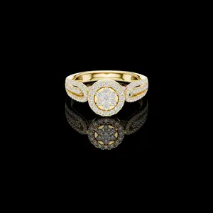 0.60 TCW Luxurious Ring with Double Halo Design and Sparkling Round Cut Lab Grown Diamonds