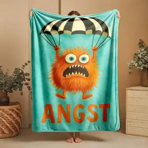 1 piece Personification of anxiety and a parachute themed flannel blanket - All-season comfortable flannel blanket, modern style, suitable for sofas and beds, digitally printed pattern, super soft and warm, 100% polyester material, machine