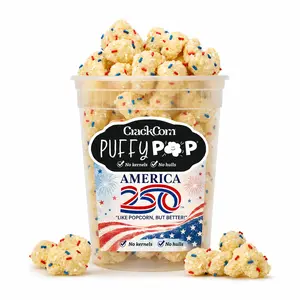 America 250 Puffy Pop Popcorn Puffs - No Kernels, No Hulls - Easy to Eat Snack