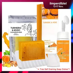 TURMERIC & KOJIC Turmeric Wash and Care Three Piece Set Turmeric Cleansing Mousse,Turmeric Tablets,Turmeric Soap Facial Cleansing Skincare FacialCleansing Cleanser Comfort