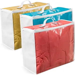 3 Pack Clear Bedding Storage Bags – Breathable Nonwoven Organizers for Clothes, Comforters & Blankets