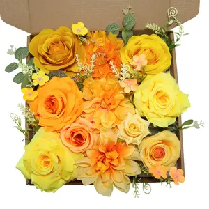 YUAGOLLE Artificial Flowers for Home Decor: Yellow Silk Fake Flowers Bulk Boxed Set, Peonies Roses Bouquet with Stems for Table Centerpieces, Wedding, Bridal Shower, Baby Shower, Tea Party, DIY Cake
