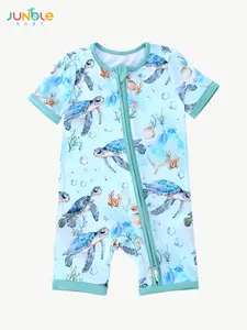 Baby bamboo fiber double zippers turtle-print soft zipper baby dress made of bamboo fabric short-sleeved one-piece coverall
