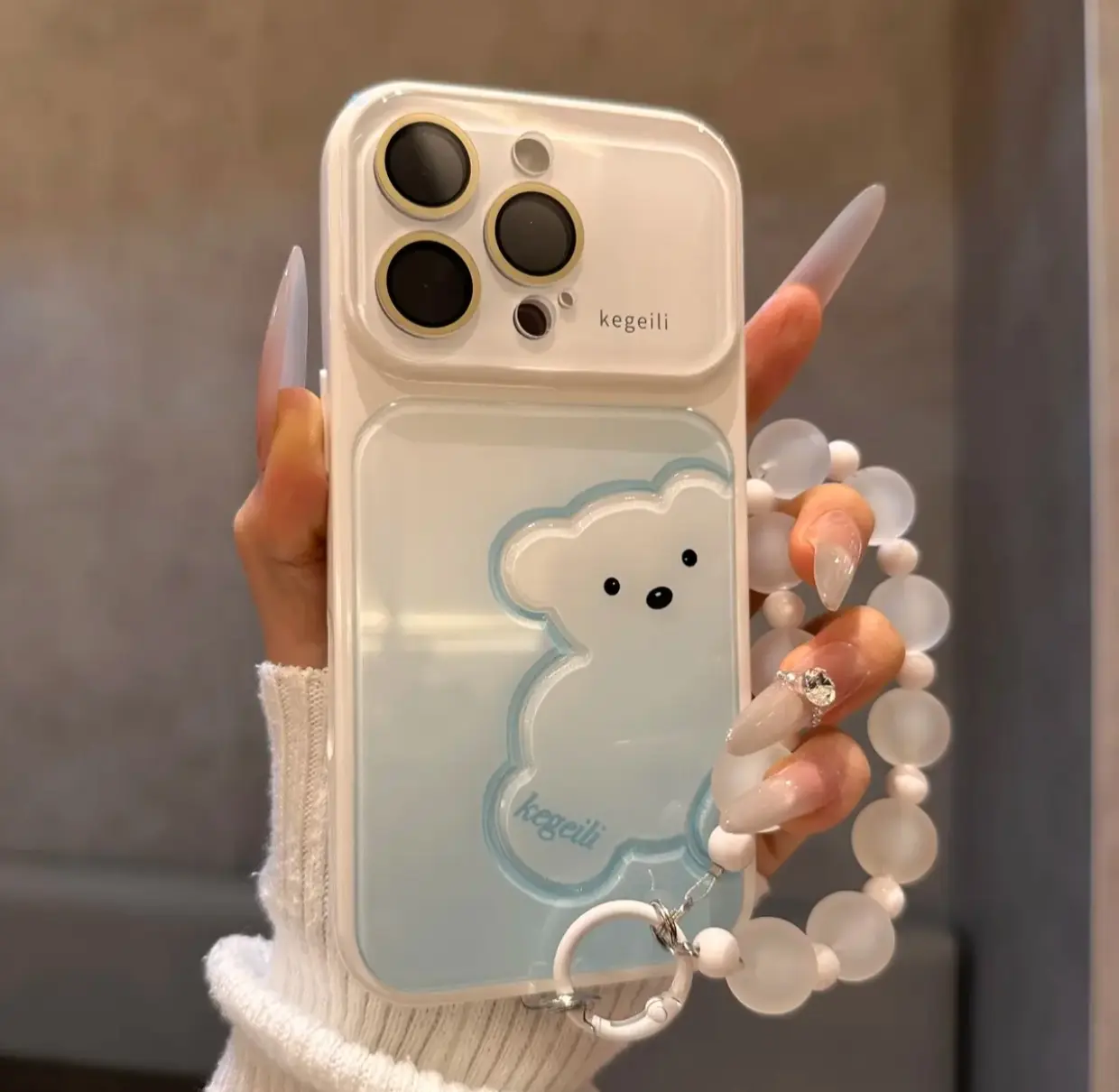 Acrylic Anti-Fall Gradient Bear Phone Case - Multi-Model Compatible with iPhone 17, 17 Pro Max, 16, 15, 14, 13 Series, Slip-Resistant, Dustproof