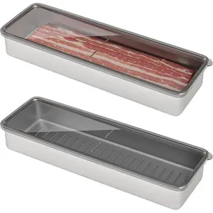 Stainless Steel Bacon Storage Container, Fresh Bacon Storage Box with Lid, Dishwasher Safe Food Storage Container for Refrigerator, Kitchen
