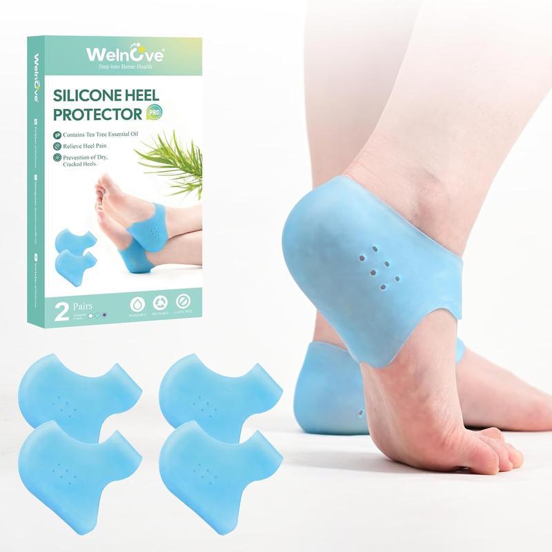 Welnove Silicone Heel Protectors for Shoes - 4 Pcs Gel Heel Cups with Aloe Vera Extract for Women Men - Shoe Cushion Inserts Pads for Plantar Fasciitis, Spur, Dry Cracked Heels,Blister, Size L