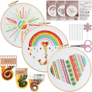 Easy Embroidery Kit for Beginners Stamped Embroidery Starter Kit DIY Sewing Needlepoint  Stitch for Adults, Stitch Practice Kit 3 Embroidery Fabric