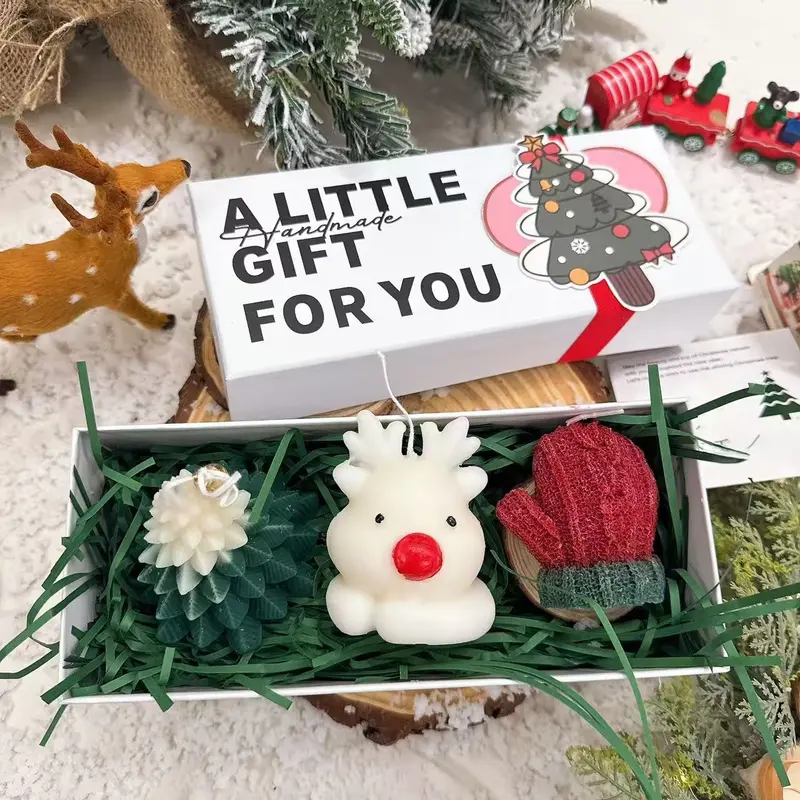 Christmas scented candle Gift Box Set, handmade soy candles, including Christmas trees, deer, gloves, Santa Claus, snowflakes, etc., suitable for Christmas party decorations, Christmas gifts, home table holiday decorations, gift box