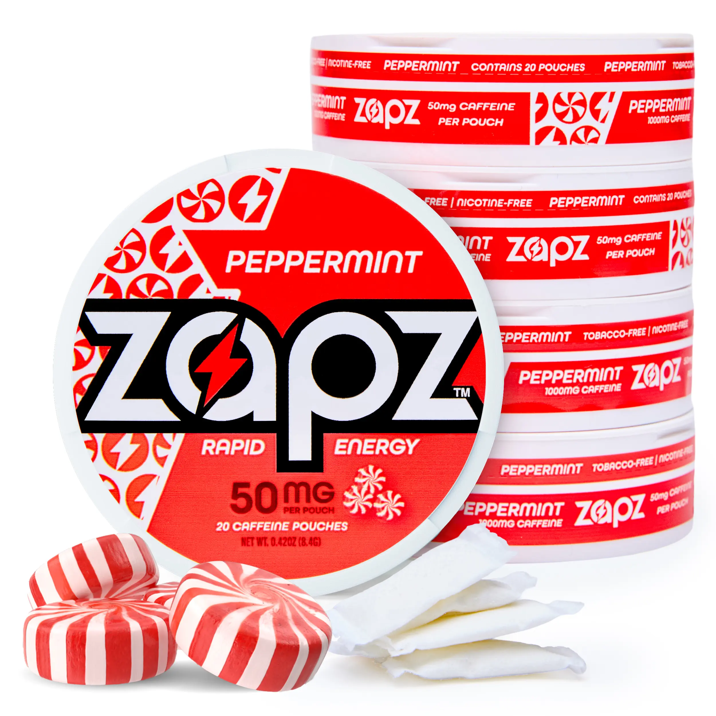 ZAPZ Caffeine Pouches, Peppermint, 5 Cans x 20 Count, Energy