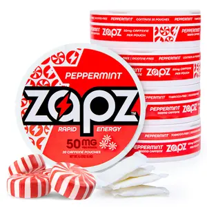 ZAPZ Caffeine Pouches, Peppermint, 5 Cans x 20 Count, Energy Pouches with 50mg Caffeine, Nootropic Focus Support, Niacin, L-Theanine, L-Tyrosine, Sugar Free, No Coffee Grinds