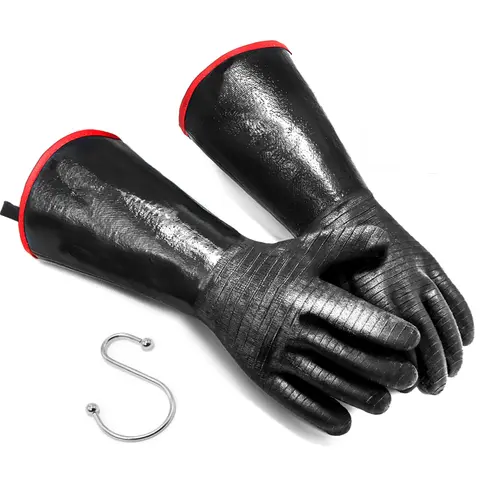 BBQ Gloves - 1472°F Thicken Heat Resistant Gloves w/S-Hook 14 in Kitchen Oven Mitts Waterproof Grill Gloves Oil Resistant Grilling Gloves Cooking Gloves for Turkey Fryer/Baking/Oven/Smoker