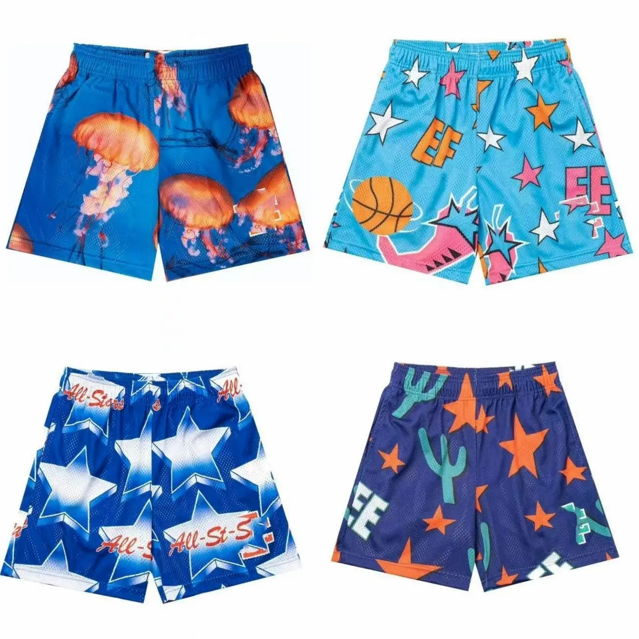 Eric Emanuel EE Basic Men's Mesh Basketball Shorts, Bolt Graphic Athletic Streetwear Shorts, Elastic Waist Casual Sports Bottoms
