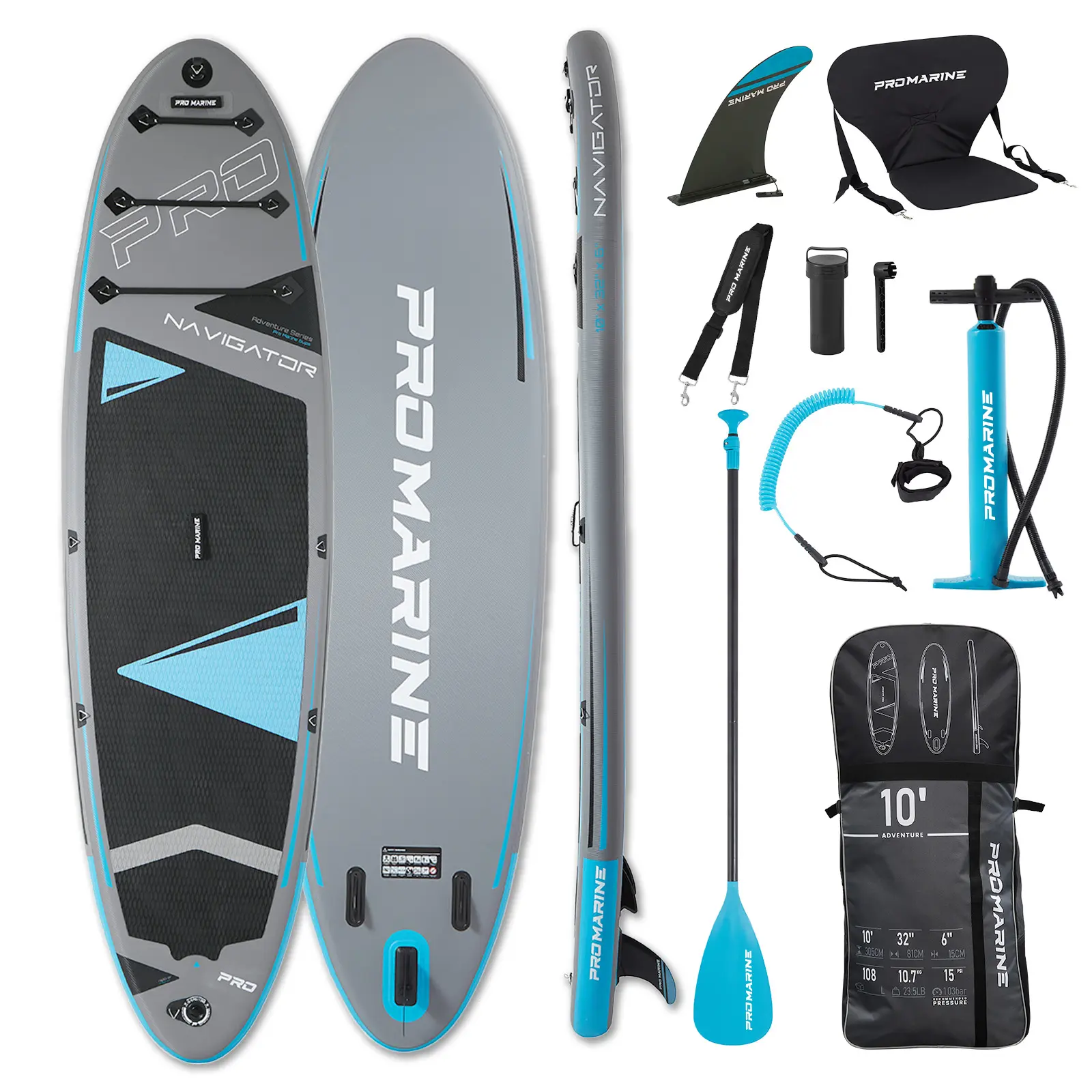 PROMARINE 10'/12' Inflatable Stand Up Paddle Board with Seat, Aluminum Paddle, SUP Accessories, Waterproof Bag, Non-Slip Comfort Deck (Blue) - Father's Day Gift, Inflatable Paddle Board With Seat