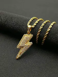 Trendy Hip-Hop Lightning Bolt Pendant Necklace, Unisex Zirconia Decorated, Western Pendant Necklace, Fashion Accessory for All Occasions, Perfect Gift, Sparkly Cubic Zirconia