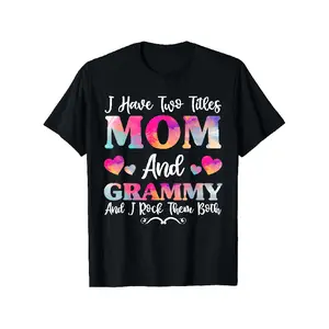 Women'S & Men'S DualTitle Mom & Grammy T-Shirt - Soft Breathable Crew Neck Short Sleeve, Colorful "I Have Two Titles" Graphic Print with Hearts, Vintage-Inspired Mother'S Day Gift, Unisex Casual Comfort Fit, Machine Washable All-Season Apparel for G