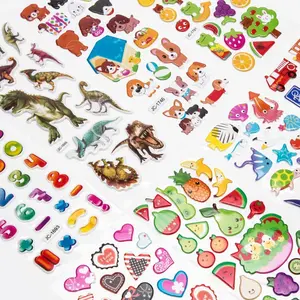 Cartoon Pattern Sticker, 500pcs/20 Sheets 3D Fluffy Designs Letter & Number & Butterfly & Fish & Dinosaur Sticker, Reusable Sticker for Notebook & Laptop