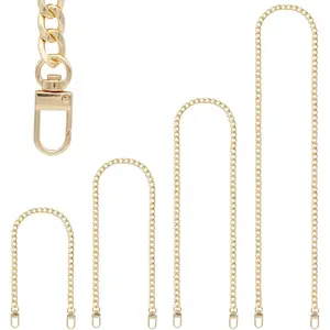 4-Pack Gold Metal Replacement Chain Straps – Flat Iron Purse Handles for DIY Handbags & Shoulder Bags (Various Lengths)