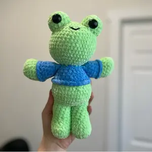 Hand crocheted Freddy the frog