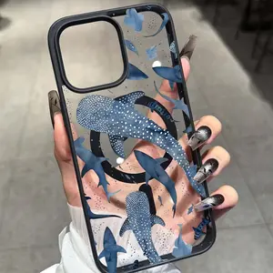 Whale Pattern Magnetic Ring Case, Ultra Transparent Acrylic Anti-Drop Phone Cover, Compatible with Samsung Galaxy a Series