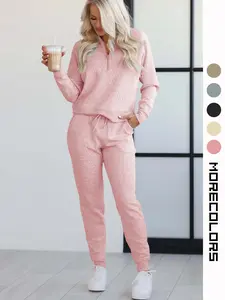 USBoutique Chic  Women's Sweatsuits 2 Piece Outfits Lounge Sets Long Sleeve Half Zip Pullover and Baggy Sweatpants with Pockets