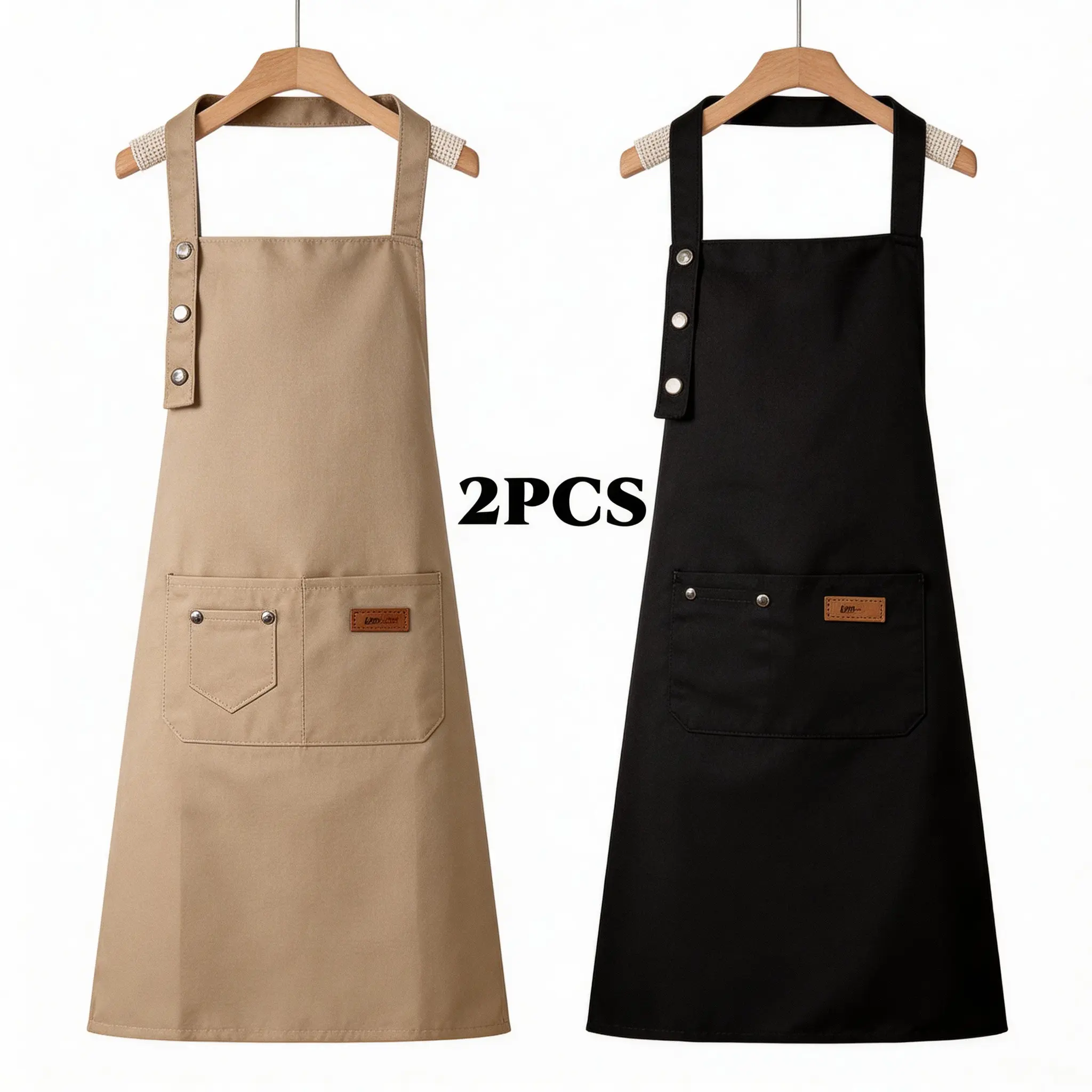 Unisex Polyester Adjustable Strap Kitchen Cooking Aprons - 2-PC Multicolor Waterproof Easy Cleaning Work Aprons, Daily Multifunctional Pockets Design for Outdoor & Kitchen Use