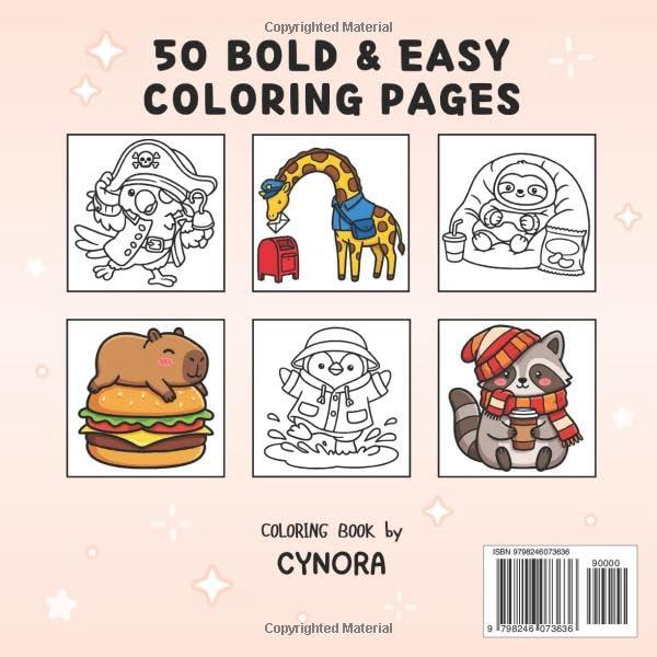 Cute Animals Bold and Easy Coloring Book: for Kids, Teens & Adults Featuring 50 Funny & Cozy Animal Designs with Axolotl, Capybara and More (Cozy & Easy Coloring)