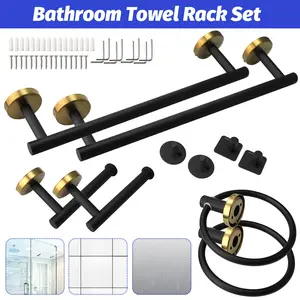 10Pcs Matte Black 304 Stainless Steel Wall-Mount Bathroom Hardware Set, Towel Bar Bath Accessories Kit for Home Improvement