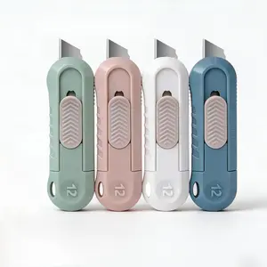 4-Color Pastel Box Cutters, Self-Retracting Safety Utility Knives with Auto-Return Blade and Lanyard Hole, Ergonomic Grip Cutting Supplies for Home Office, Moving & Craft Projects