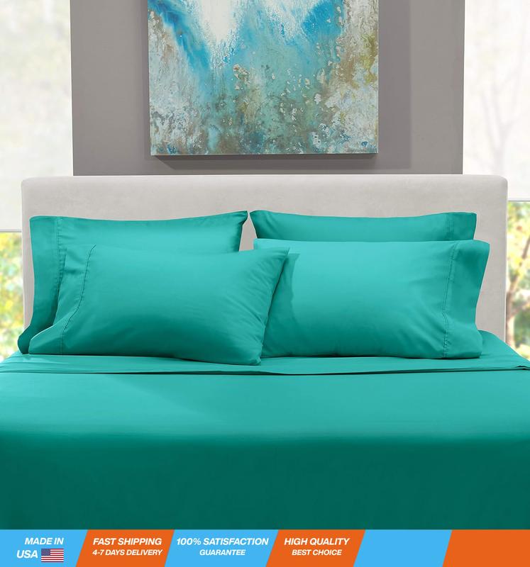 Hearth & Harbor Extra Deep Pocket Queen Sheets Sets - Fits Mattress 18-24 Inches Deep - Extra Deep Pocket Sheets - 6 Piece Queen Size Sheets - Queen Sheets Deep Pocket - Teal Sheets