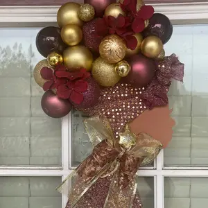 Burgundy and Gold Mini Diva Wreath - Perfect for Festive Home Decor