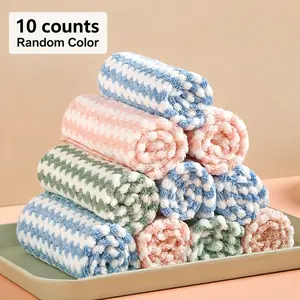 10Pcs Dual-Sided Thick Ionomer Coral Fleece Dishcloths, Daily Dish Washing & Kitchen Surface Wiping, Reusable Microfiber Kitchen Absorbent Towel, Super Absorbent Non-Fuzzy Hand Drying Easy Clean Household Gadget