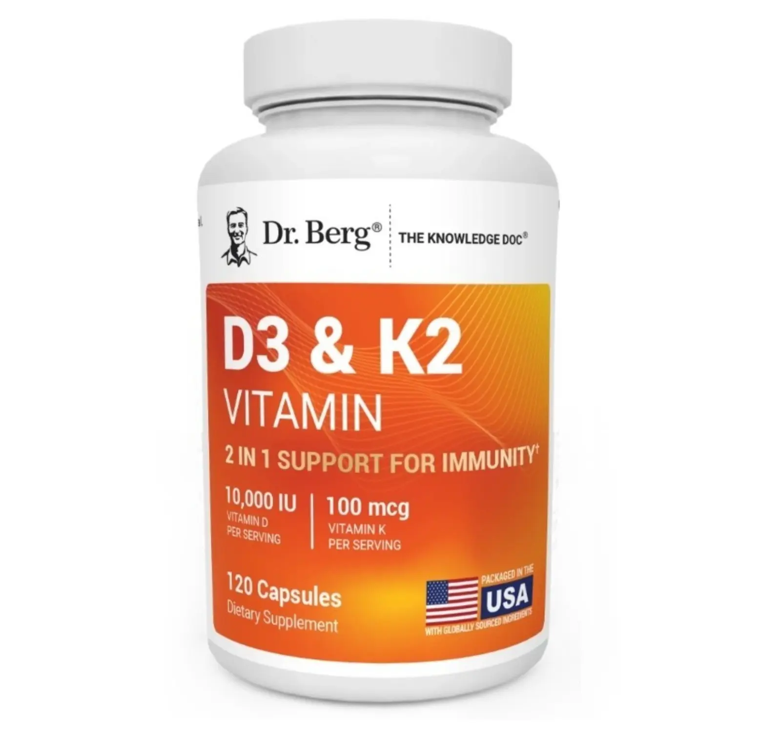 Dr. Berg's D3 & K2 Vitamin, 10,000 IU, 100 mcg per serving, 120 Capsules Dr. Berg's D3 & K2 Vitamin, 10,000 IU, 100 mcg per serving, 120 Capsules