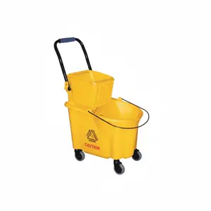 Commercial Mop Bucket with Side-Pressure Squeegee Dryer, Heavy-Duty Yellow Plastic Cleaning Cart with 360° Swivel Casters, Built-in Wringer for Efficient Floor Cleaning, Ideal for Janitorial Use, Schools, Offices & Industrial Facilities