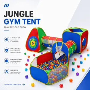 5pc Kids' Play Tents & Tunnels - Ball Pit for Toddlers, Basketball Hoop, Crawling Tubes, Pop-Up Playhouses, Baby Obstacle Course for Indoor or Outdoor Use camping gear play tent camping essentials camping accessories
