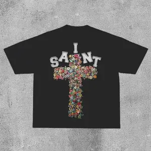 Vintage Saint Cross Graphics Printed Cotton T-Shirt Y2k Graphic Tees vintage graphic tees Soft Top dark design