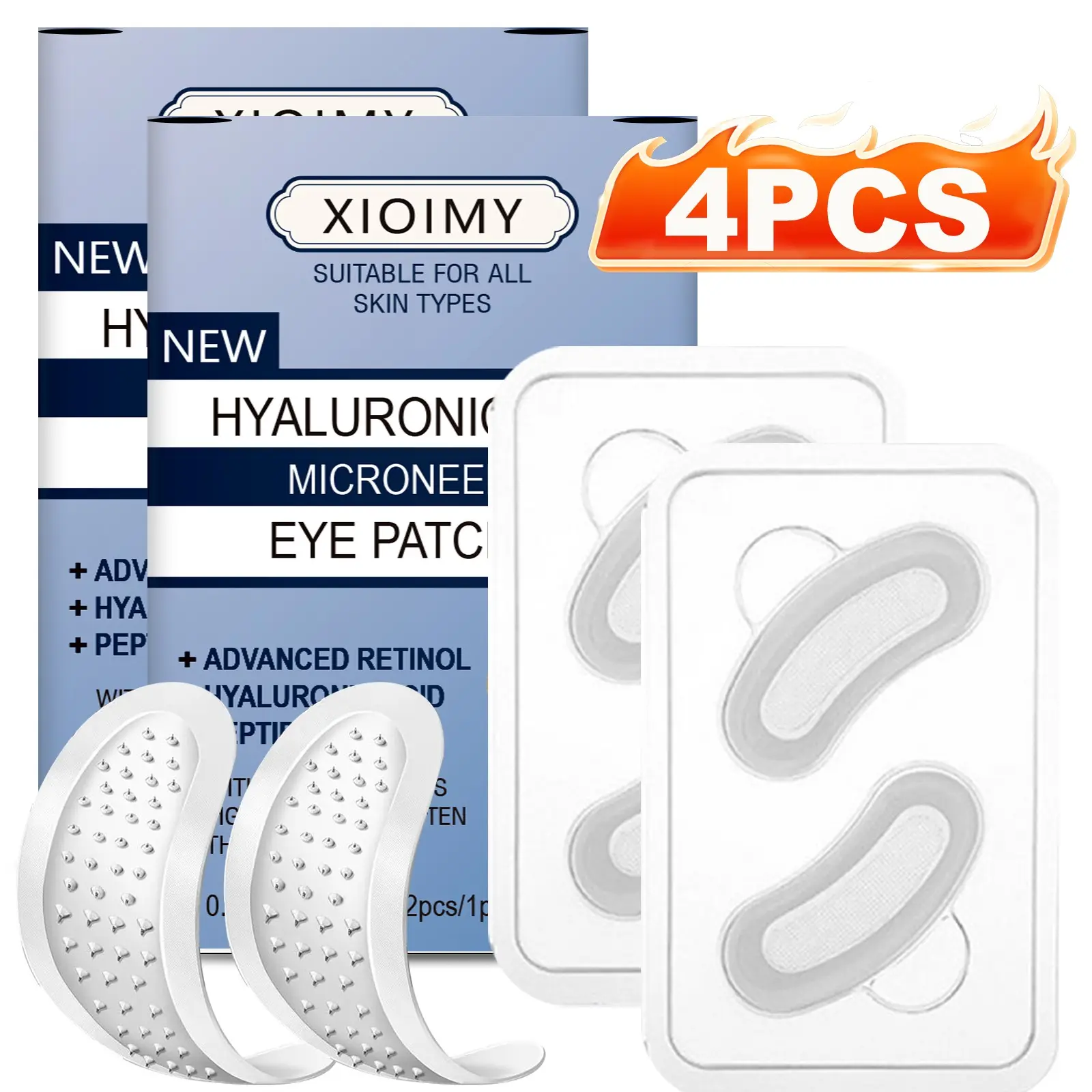 4pcs Hyaluronic Acid Micro Needle Eye Mask, Injected Retinol and Peptides, for Eyes Face Nose, Strong Moisture Tightening Glow, Hydrating, Eye Patch