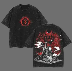 valentine shirts Berserk Dark black Knight Guts wolf armor v17 goth dark anime manga game dark gothic 2 sided Washed Oversized Shirts Mens Shirts Graphic Tees Soft graphic t-shirts fantasy streetwear streetwear lover graphic tee