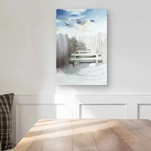 212 MAIN Artistic Lightweight Aluminium Wall Art Metal Print - 12x18 in Beige Coastal Beach Scene "Break at the Beach" Design, Bathroom Home Decor