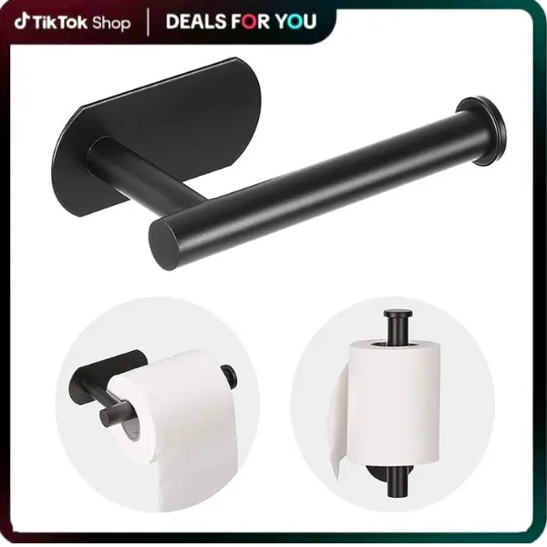 Toilet Paper Holder - Adhesive Toilet Paper Holder - Matte Black Toilet Paper Holder Wall Mount for Bathroom,Stainless Steel Command Strip Toilet Paper Roll Holder Stick On Wall,No Drilling