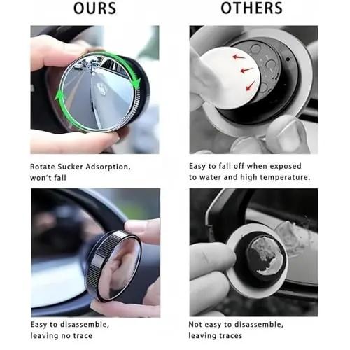 Joytutus 2-Piece Car Blind Spot Mirrors — 2-Inch Round HD Convex Rearview Mirrors, 360° Wide-Angle Suction-Mount Design with Rain Visors, Universal Fit for SUVs & Trucks (Black)