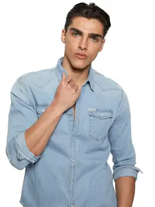 GUESS Male Truckee Western Denim Shirt