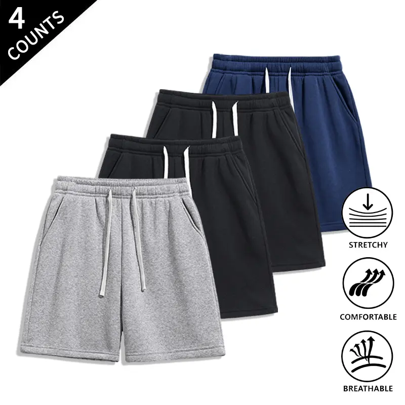 Summer Vibes 4-Pack Men’s Loose Fit Athletic Shorts, Elastic Waist Drawstring Casual Shorts, Ultra Comfortable & Stretchy for Lounging