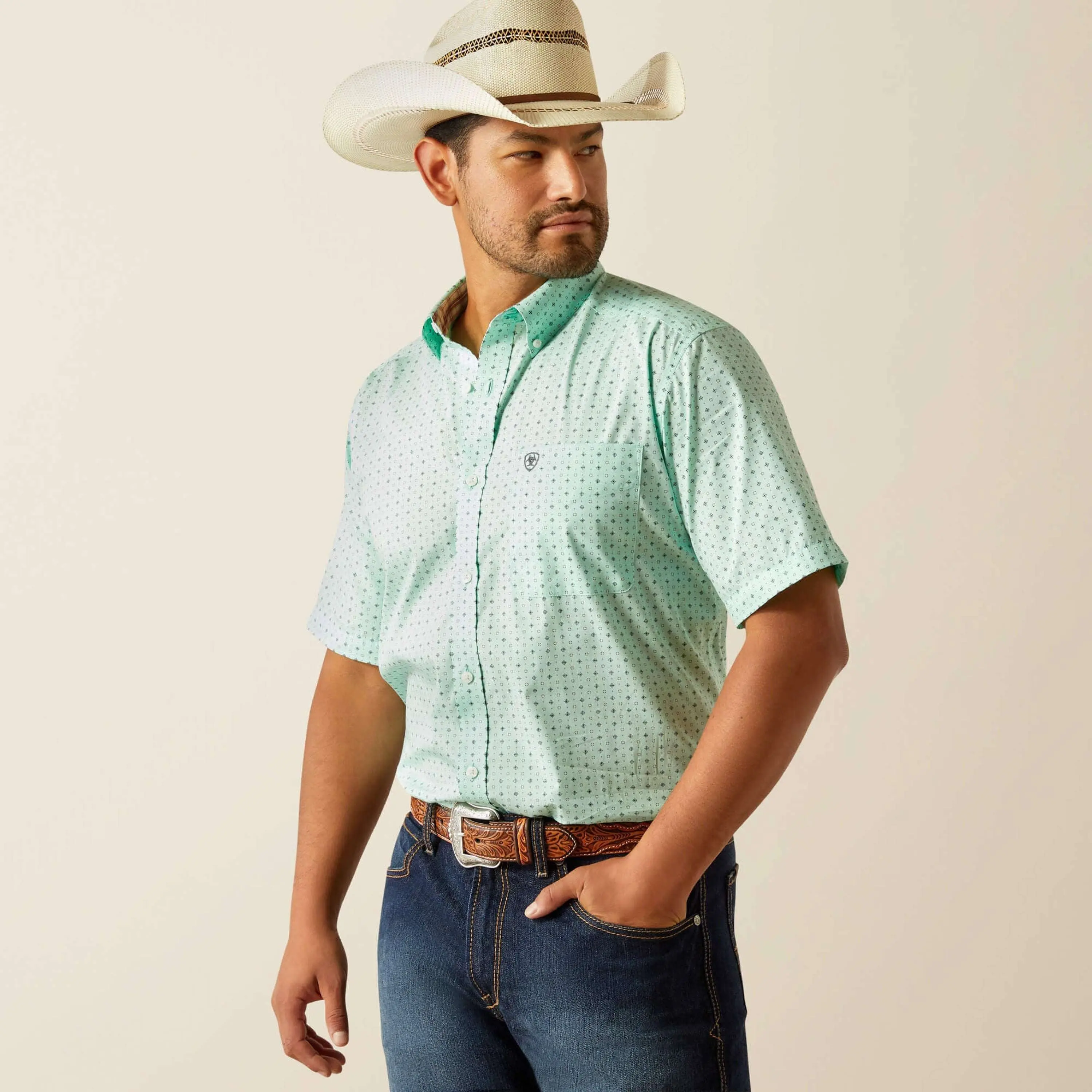 ARIAT MENS ELLIS AQUA SHORT SLEEVE SHIRT - 10058741